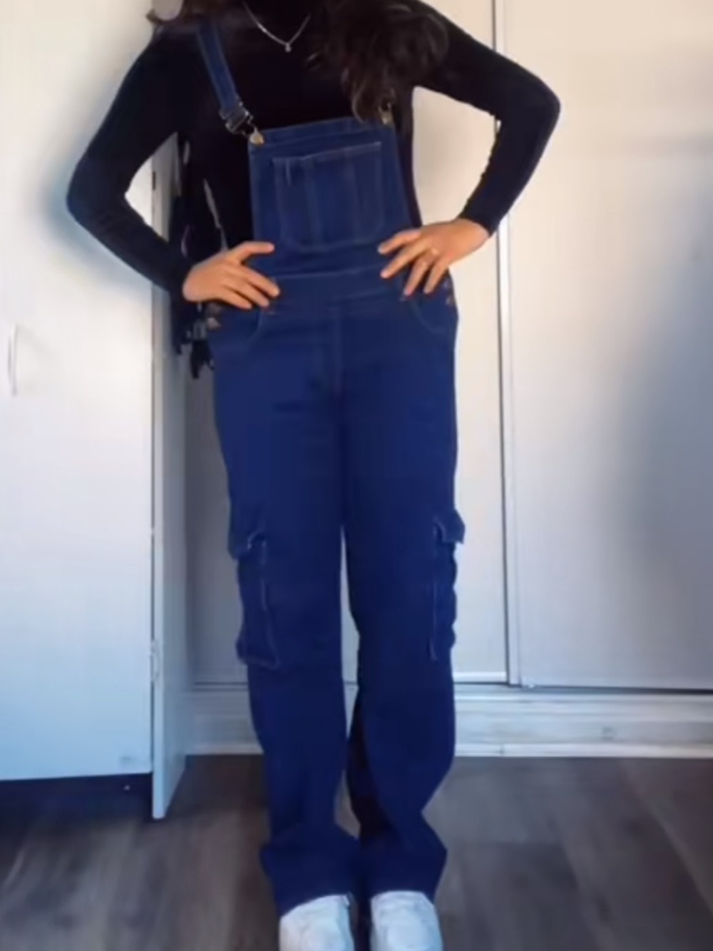 Dark wash overalls